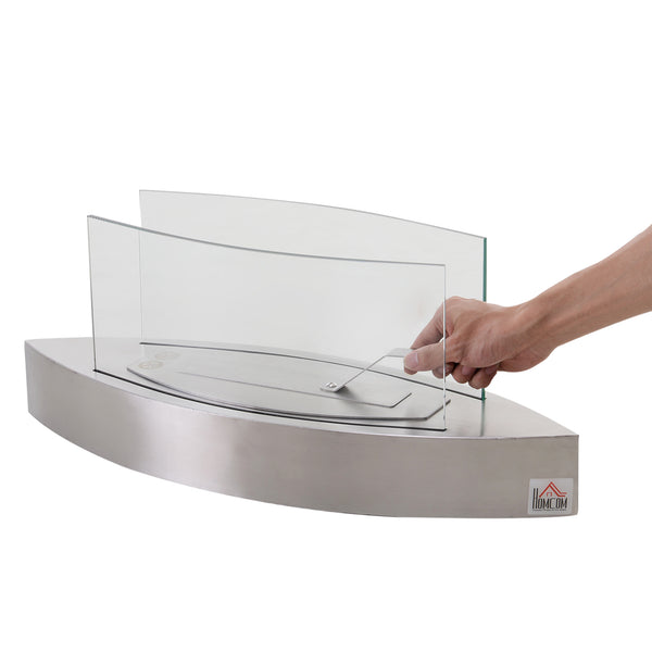 English Elm Ethanol Stainless Steel Tabletop Fireplace 23.5" — Cozy 215 sq ft Heat, 0.15 Gal, 2hr Burn, Silver W2225141202
