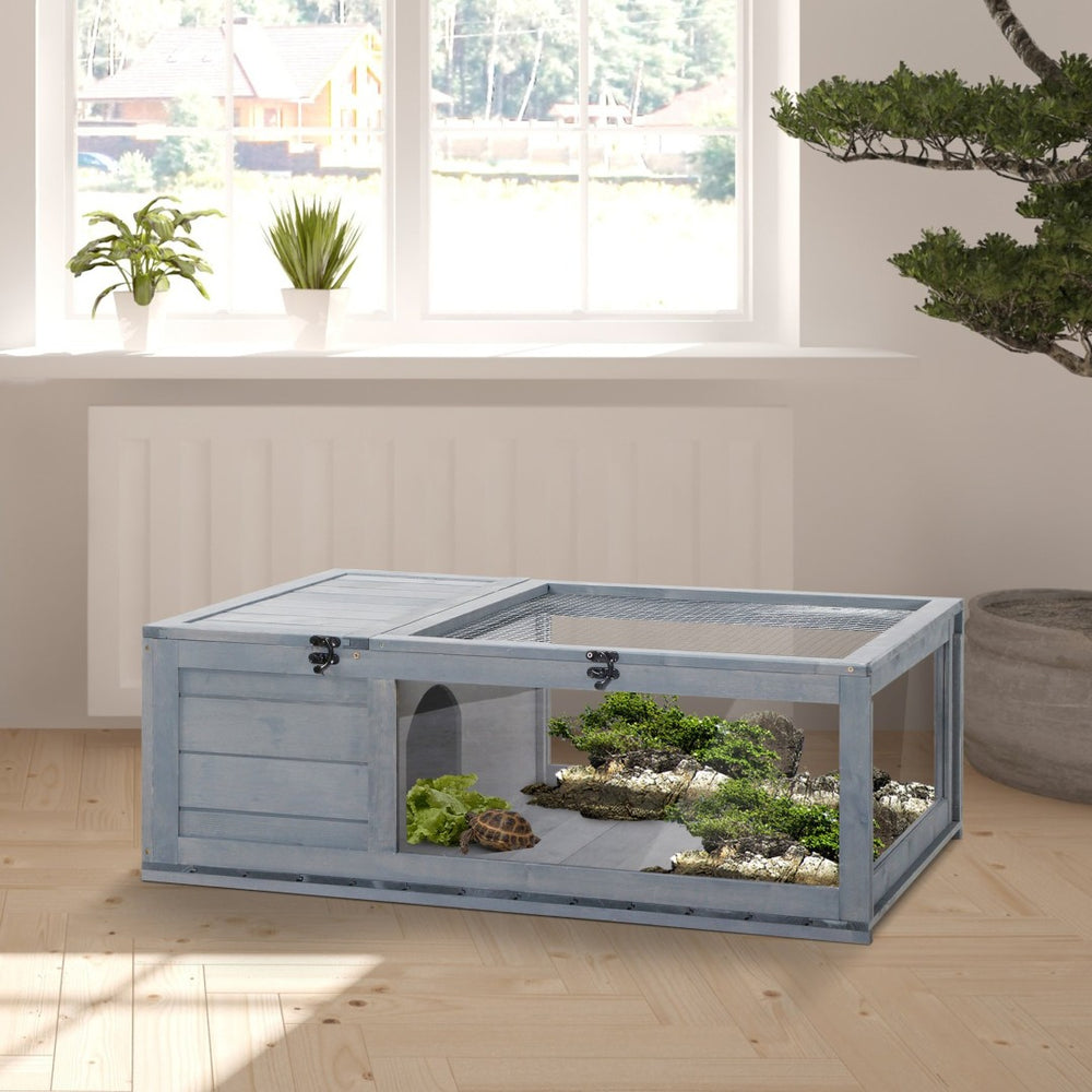 English Elm Wooden Fir Reptile Habitat Dual Zone Enclosure with Lockable Doors for Tortoises W2225141093