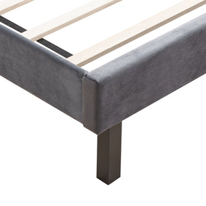 English Elm Velvet Queen Platform Bed Charcoal Gray — Button Tufted Winged Headboard, 600LB Slat Support, Easy Assembly W2297141187