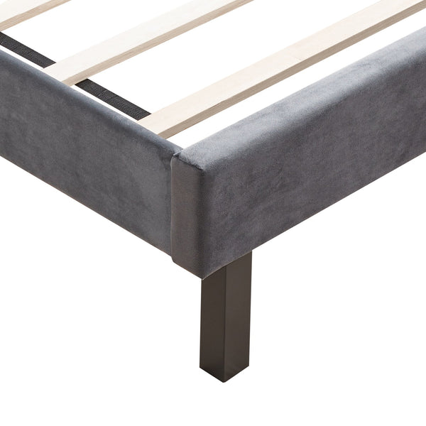 English Elm Velvet Queen Platform Bed Charcoal Gray — Button Tufted Winged Headboard, 600LB Slat Support, Easy Assembly W2297141187