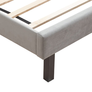 English Elm Upholstered Queen Platform Bed Gray Velvet with Button Tufted Curved Headboard, Sturdy 600LB Slats W2297140924