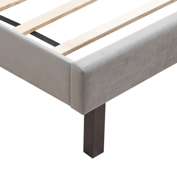 English Elm Upholstered Queen Platform Bed Gray Velvet with Button Tufted Curved Headboard, Sturdy 600LB Slats W2297140924