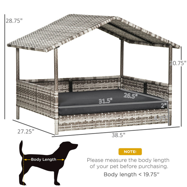 English Elm Wicker Outdoor Dog House with Canopy — Durable PE Rattan Elevated Bed, Water-Resistant Cushion Comfort White W2225141097