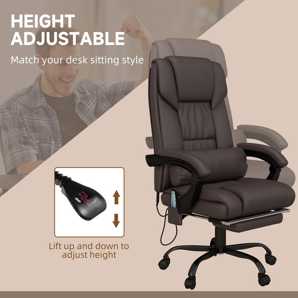 English Elm High Back Massage Office Chair With 6-Point Vibration, Reclining Footrest & Lumbar Heat, Brown W2225141055