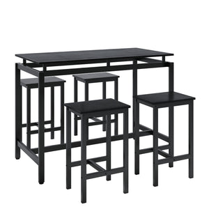 English Elm 5 Industrial Dining Table Set for 4 with 4 Bar Stools, Waterproof Metal Frame, Space-Saving Design, Durable Counter Height W578118710