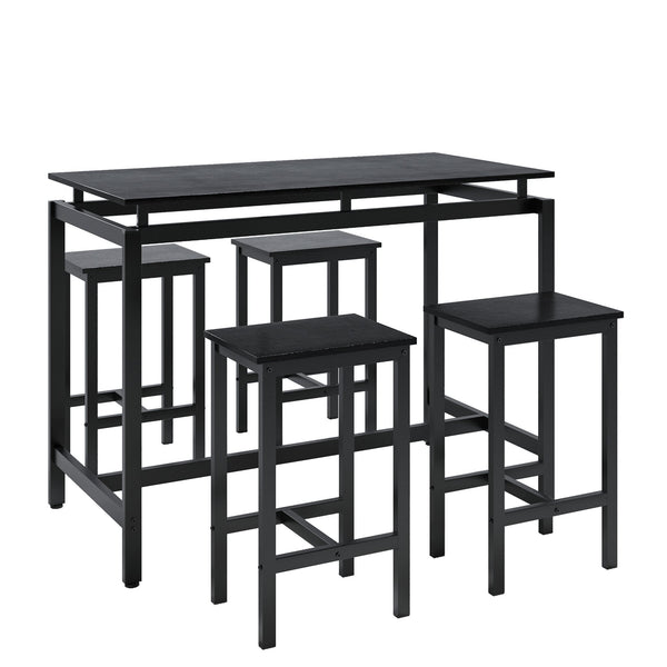 English Elm 5 Industrial Dining Table Set for 4 with 4 Bar Stools, Waterproof Metal Frame, Space-Saving Design, Durable Counter Height W578118710
