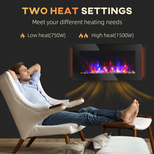 English Elm 36" 1500W Electric Wall Fireplace - Realistic Flame Effect, 7-Color Back & Side Lights, Safe Overheat Protection, 750/1500W Heat Adjustable W2225141037