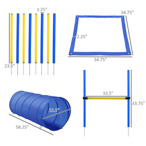 English Elm 4PC Dog Agility Training Set - Adjustable Jump, Tunnel, Pause Box & Weave Poles with Stakes, Durable Nylon W2225141107