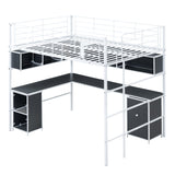 Hearth and Haven Wonder Full Size Loft Bed with Bookcase, Desk and Cabinet, White and Black GX000635AAK