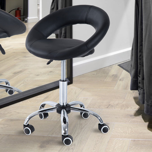 English Elm Crescent Adjustable Rolling Salon Stool – Breathable Open Back, Foam Seat, 360° Swivel, 5 Casters, Black W2225141195