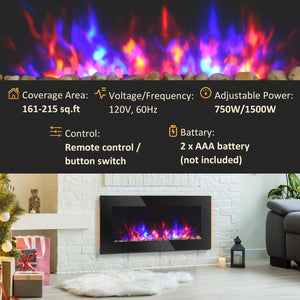 English Elm 36" 1500W Electric Wall Fireplace - Realistic Flame Effect, 7-Color Back & Side Lights, Safe Overheat Protection, 750/1500W Heat Adjustable W2225141037