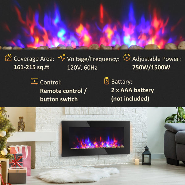 English Elm 36" 1500W Electric Wall Fireplace - Realistic Flame Effect, 7-Color Back & Side Lights, Safe Overheat Protection, 750/1500W Heat Adjustable W2225141037