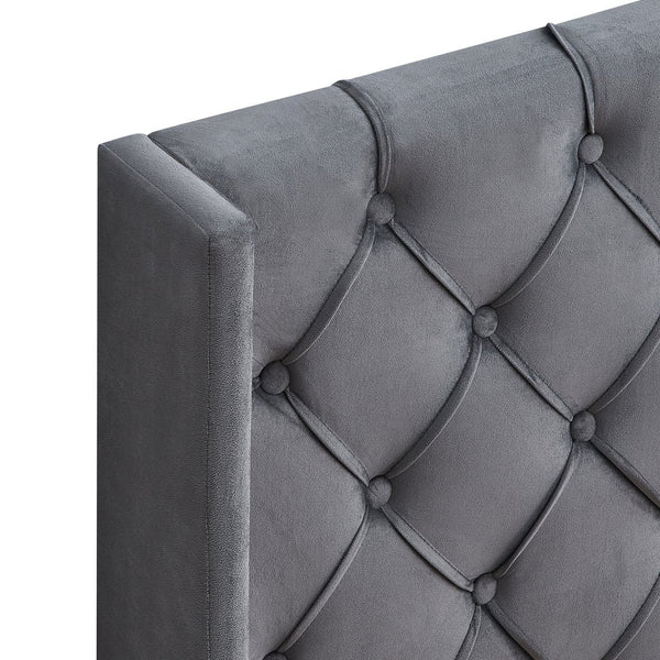 English Elm Velvet Queen Platform Bed Charcoal Gray — Button Tufted Winged Headboard, 600LB Slat Support, Easy Assembly W2297141187