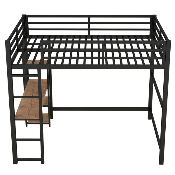 English Elm Full Size Metal Loft Bed with Built-in Desk & Shelves, Black — Space-Saving Study Station, Industrial Design, 250lb Capacity, Easy Assembly GX001116AAB-1