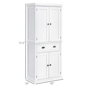 English Elm 72" Freestanding Kitchen Pantry Cabinet with 6-Tier Shelves, 2 Doors, 2 Drawers, Adjustable Shelving, White Elegance W2225S00013