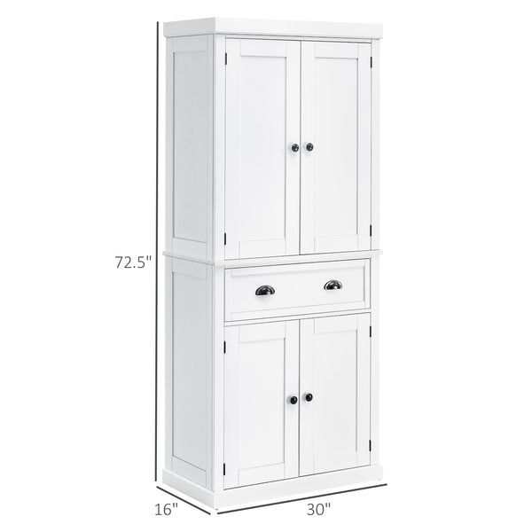 English Elm 72" Freestanding Kitchen Pantry Cabinet with 6-Tier Shelves, 2 Doors, 2 Drawers, Adjustable Shelving, White Elegance W2225S00013