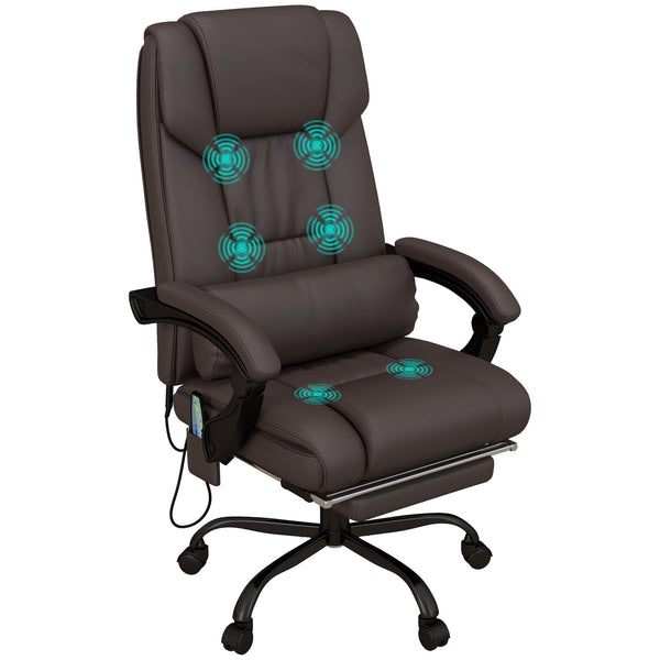 English Elm High Back Massage Office Chair With 6-Point Vibration, Reclining Footrest & Lumbar Heat, Brown W2225141055