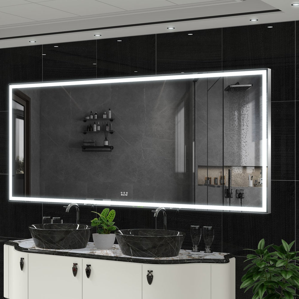 English Elm Extra Oversized LED Bathroom Mirror 84x36 with Aluminum Frame, 3-Color Dimmable Lighting, Versatile Mounting W708131919
