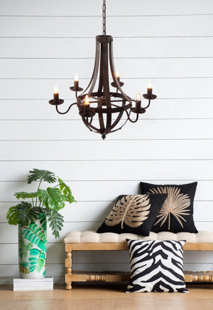 English Elm 6 Light Iron Chandelier Antique Black Candelabra Style Fixture for Dining Foyer W2078138933