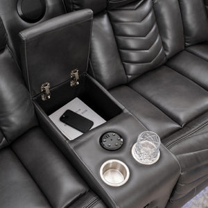 English Elm Ms Five Seat Power Reclining Sectional Faux Leather with Led Bluetooth Usb Charging Grey W1805S00185
