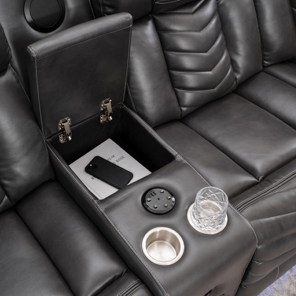 English Elm Ms Five Seat Power Reclining Sectional Faux Leather with Led Bluetooth Usb Charging Grey W1805S00185