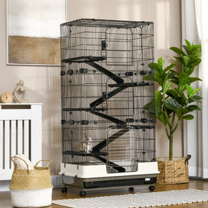 English Elm Small Animal Cage Six Tier Metal Wire Enclosure with Wheels Ramps and Multi Level Platforms W2225141092