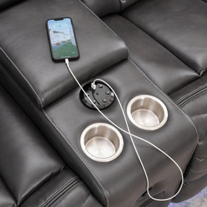 English Elm Ms Five Seat Power Reclining Sectional Faux Leather with Led Bluetooth Usb Charging Grey W1805S00185