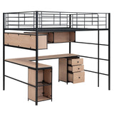 Wonder Full Size Loft Bed with Bookcase, Desk and Cabinet, Wood and Black