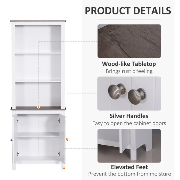 English Elm 69'' Freestanding Storage Cabinet - 69'' white linen tower with 3-tier shelves, double-door cabinet, anti-tip design, versatile home organizer W2225141198