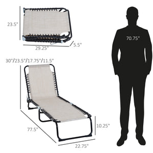 English Elm Folding Chaise Lounge Chair - 4-Position Reclining, Breathable Mesh, Portable For Poolside And Patio W2225141075