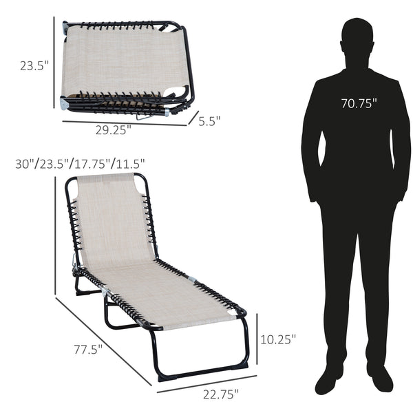 English Elm Folding Chaise Lounge Chair - 4-Position Reclining, Breathable Mesh, Portable For Poolside And Patio W2225141075