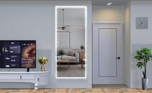 English Elm Extra Oversized LED Bathroom Mirror 84x36 with Aluminum Frame, 3-Color Dimmable Lighting, Versatile Mounting W708131919