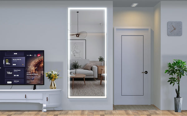 English Elm Extra Oversized LED Bathroom Mirror 84x36 with Aluminum Frame, 3-Color Dimmable Lighting, Versatile Mounting W708131919