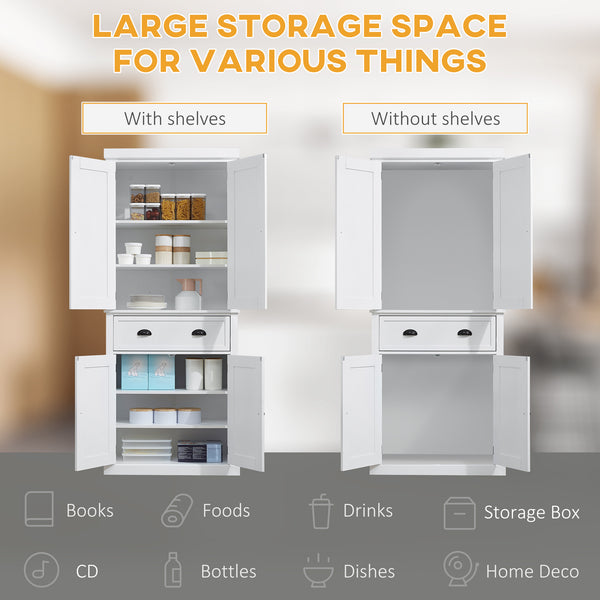 English Elm 72" Freestanding Kitchen Pantry Cabinet with 6-Tier Shelves, 2 Doors, 2 Drawers, Adjustable Shelving, White Elegance W2225S00013