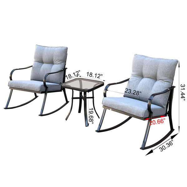 English Elm ROCKER Patio Bistro Chair and Teapoy Set - Ergonomic Metal Rockers, Thick Cushions, Sturdy Build Medium grey W656127052