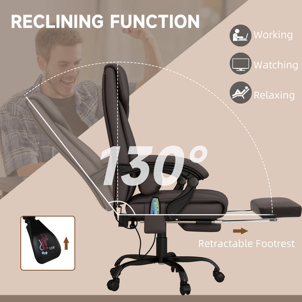 English Elm High Back Massage Office Chair With 6-Point Vibration, Reclining Footrest & Lumbar Heat, Brown W2225141055