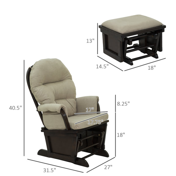 English Elm Nursery Plush Glider Rocking Chair with Ottoman, Overstuffed Linen Cushion, Stable Wood Base, Cream W2225141048