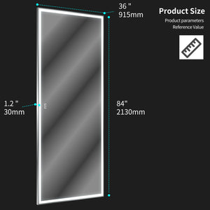 English Elm Extra Oversized LED Bathroom Mirror 84x36 with Aluminum Frame, 3-Color Dimmable Lighting, Versatile Mounting W708131919