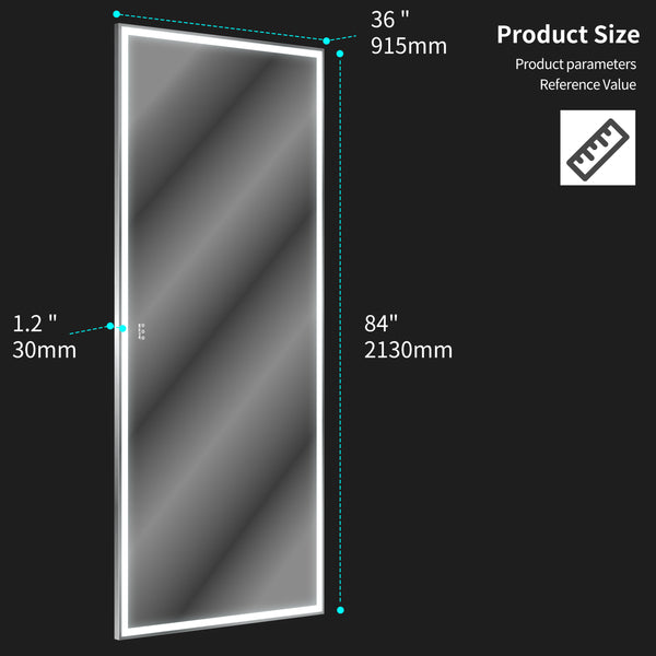 English Elm Extra Oversized LED Bathroom Mirror 84x36 with Aluminum Frame, 3-Color Dimmable Lighting, Versatile Mounting W708131919