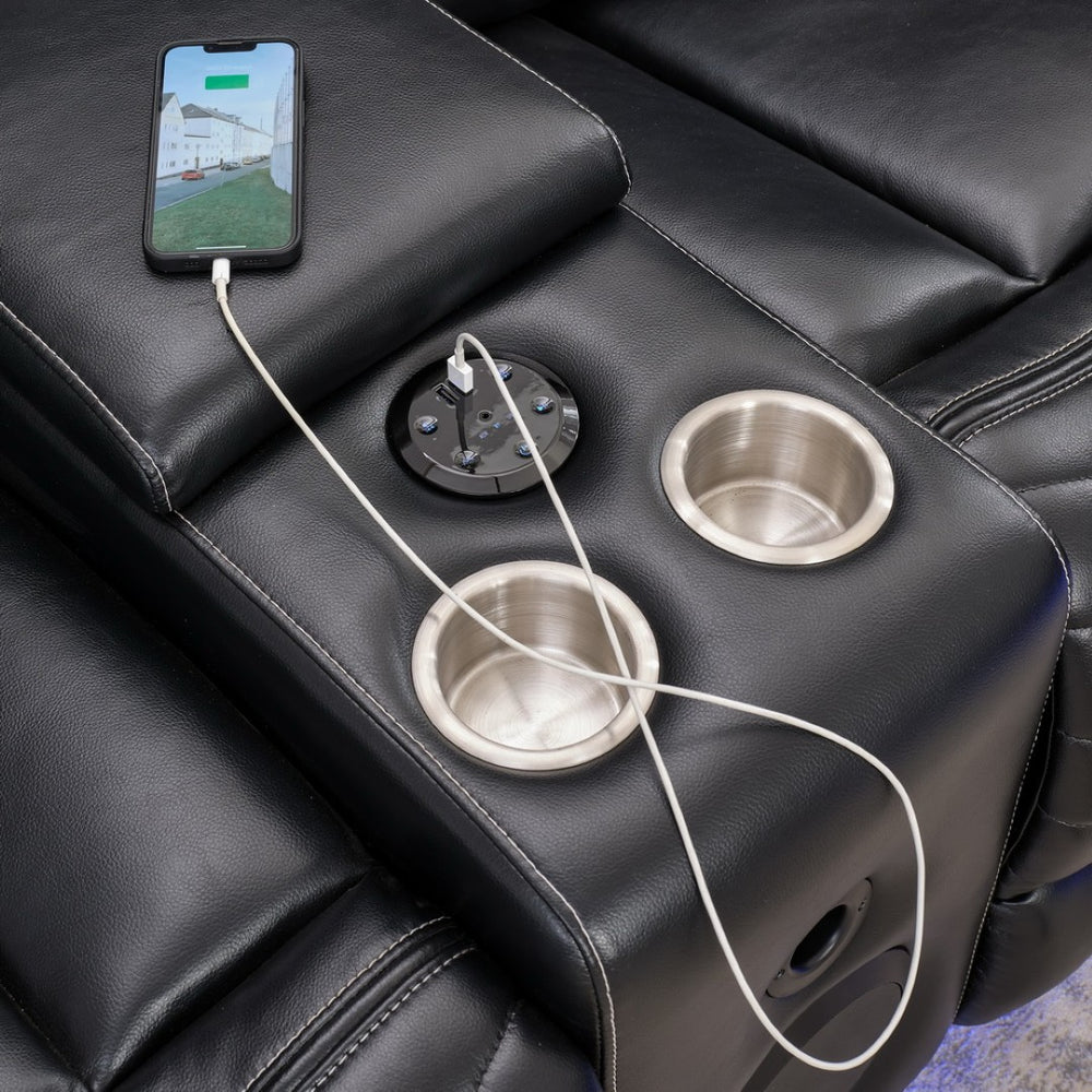 English Elm Ms Faux Leather Power Reclining Sectional with Led Lighting and Bluetooth Speakers W1805S00184