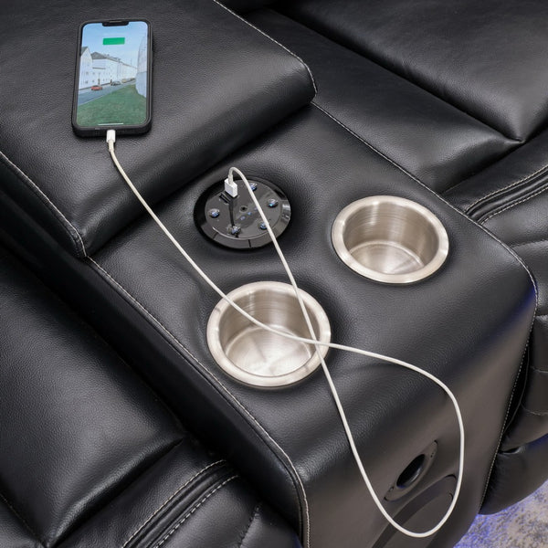 English Elm Ms Faux Leather Power Reclining Sectional with Led Lighting and Bluetooth Speakers W1805S00184
