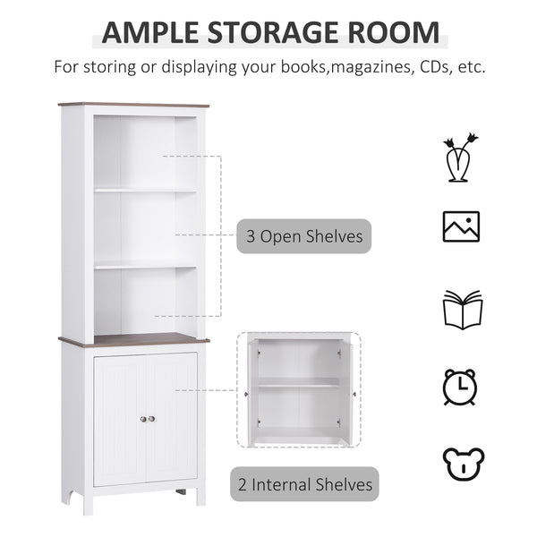 English Elm 69'' Freestanding Storage Cabinet - 69'' white linen tower with 3-tier shelves, double-door cabinet, anti-tip design, versatile home organizer W2225141198