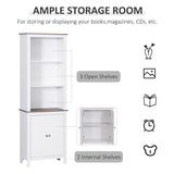 English Elm 69'' Freestanding Storage Cabinet, Bathroom Linen Tower, Kitchen Cupboard, Buffet Cabinet, Bookcase With Double Door 3-Tier Shelf For Home Office, White