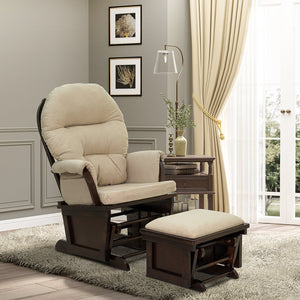 English Elm Nursery Plush Glider Rocking Chair with Ottoman, Overstuffed Linen Cushion, Stable Wood Base, Cream W2225141048
