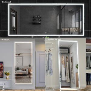 English Elm Extra Oversized LED Bathroom Mirror 84x36 with Aluminum Frame, 3-Color Dimmable Lighting, Versatile Mounting W708131919