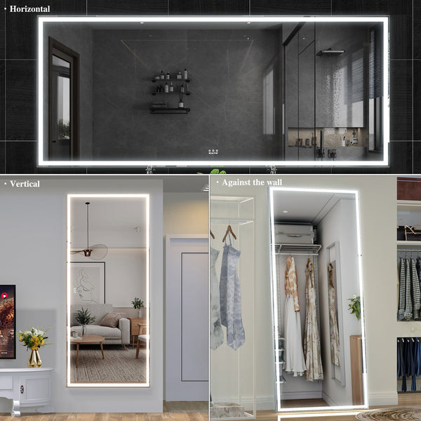 English Elm Extra Oversized LED Bathroom Mirror 84x36 with Aluminum Frame, 3-Color Dimmable Lighting, Versatile Mounting W708131919