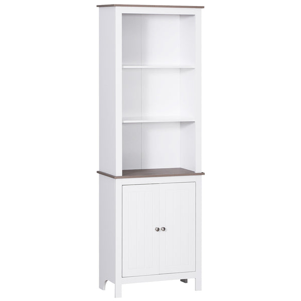 English Elm 69'' Freestanding Storage Cabinet - 69'' white linen tower with 3-tier shelves, double-door cabinet, anti-tip design, versatile home organizer W2225141198