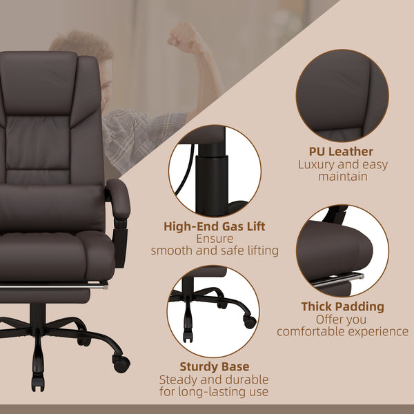 English Elm High Back Massage Office Chair With 6-Point Vibration, Reclining Footrest & Lumbar Heat, Brown W2225141055