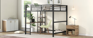 English Elm Full Size Metal Loft Bed with Built-in Desk & Shelves, Black — Space-Saving Study Station, Industrial Design, 250lb Capacity, Easy Assembly GX001116AAB-1