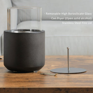 English Elm Tabletop Concrete Ethanol Fire Bowl With Lid - Cozy Modern Indoor Decor, Safe & Portable Heat Source W2225141042-GIGA